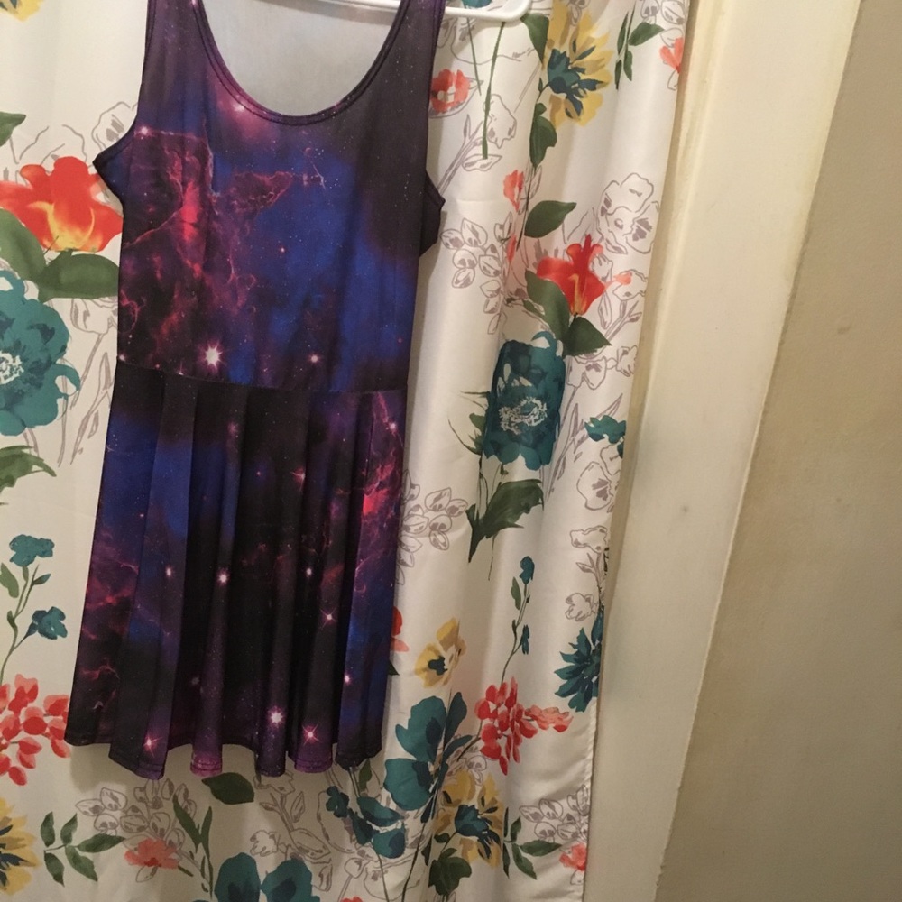 Galaxy print stretch skater dress